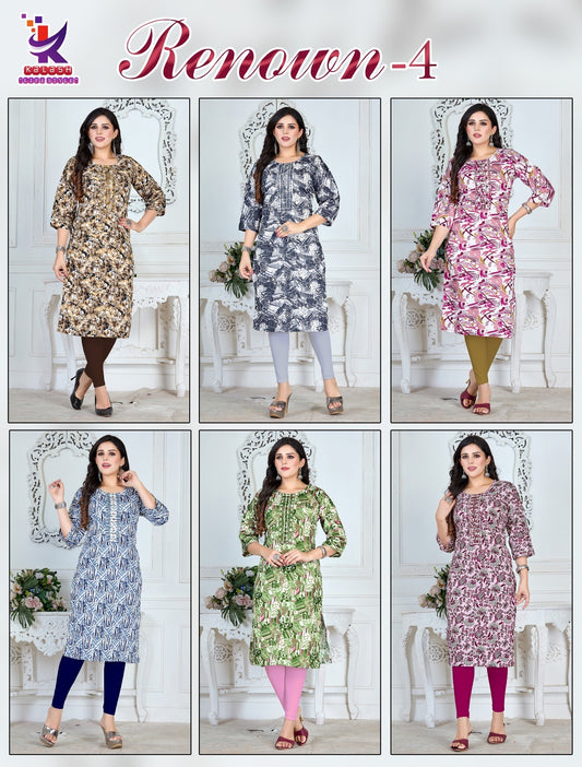 Renown 4 Mlm Kalash Lifestyle Knee Length Kurtis Wholesale Price