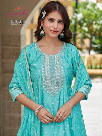 Renu Aanchi Roman Silk Readymade Anarkali Suits Wholesale Rate