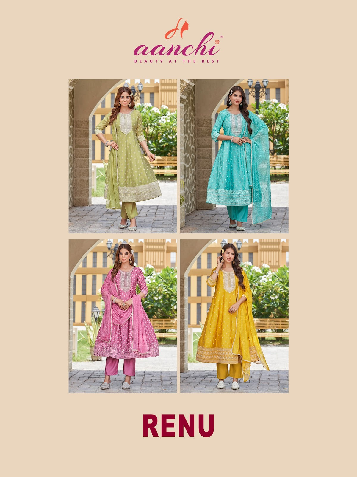 Renu Aanchi Roman Silk Readymade Anarkali Suits Wholesale Rate