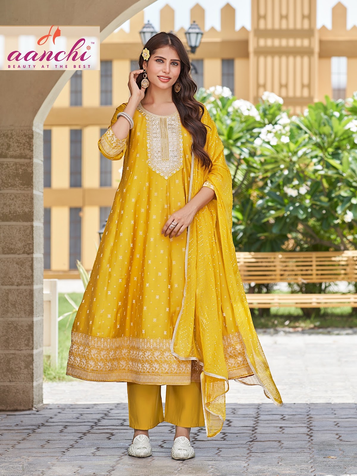 Renu Aanchi Roman Silk Readymade Anarkali Suits Wholesale Rate