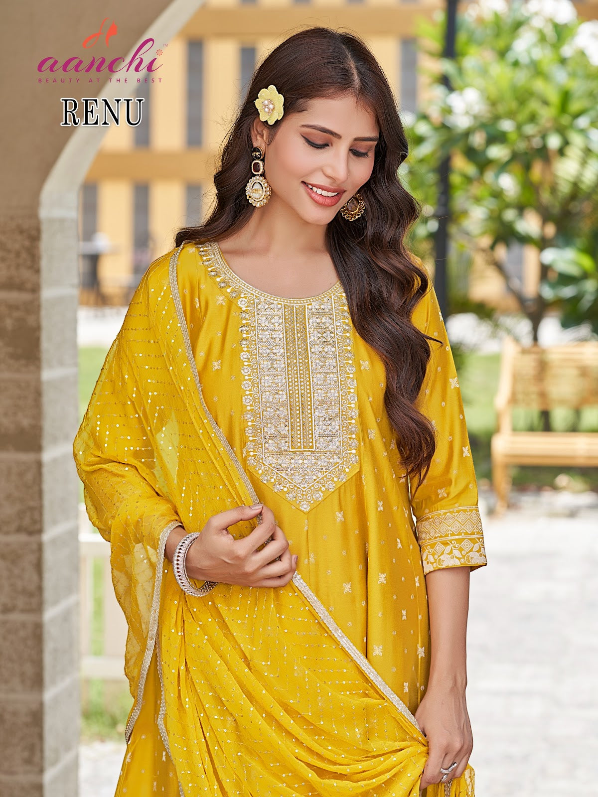 Renu Aanchi Roman Silk Readymade Anarkali Suits Wholesale Rate
