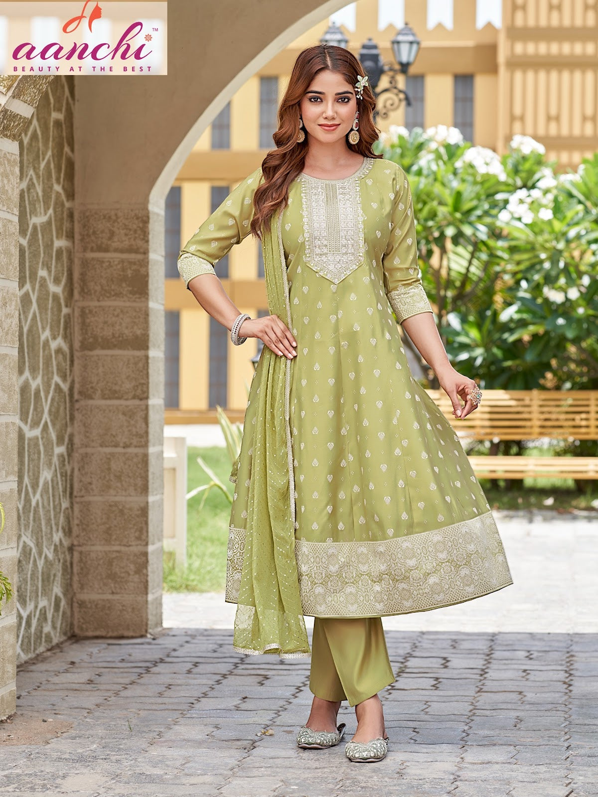 Renu Aanchi Roman Silk Readymade Anarkali Suits Wholesale Rate