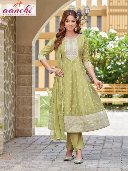 Renu Aanchi Roman Silk Readymade Anarkali Suits Wholesale Rate