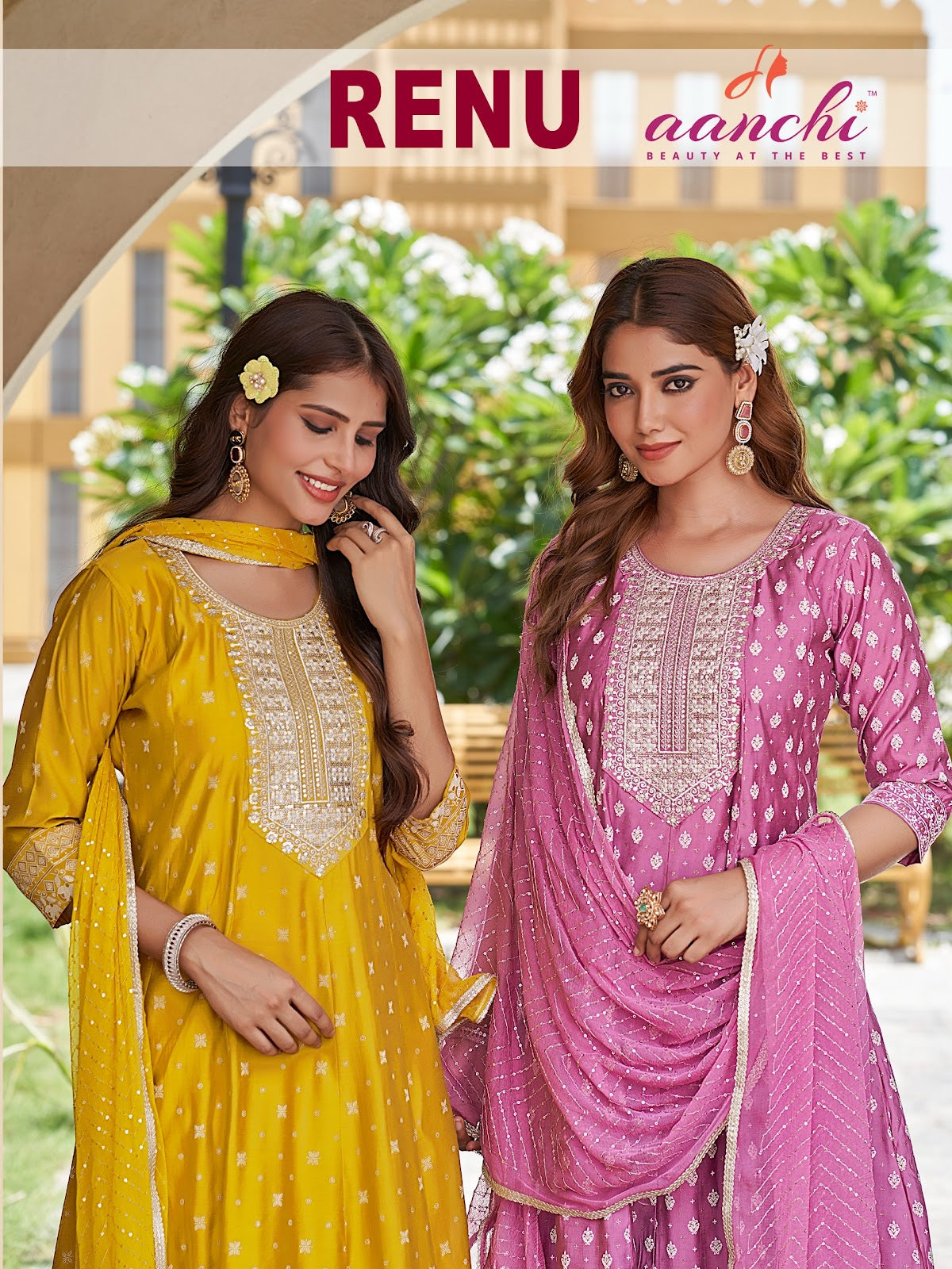 Renu Aanchi Roman Silk Readymade Anarkali Suits Wholesale Rate