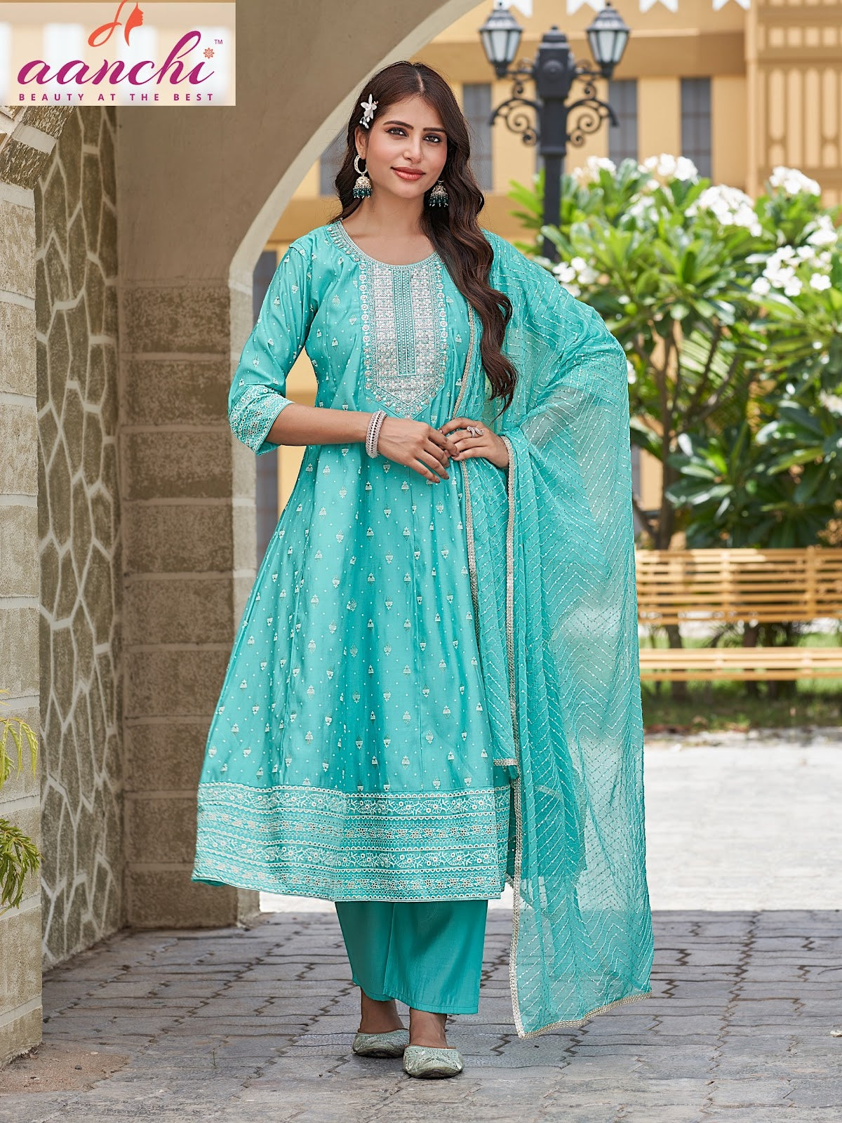 Renu Aanchi Roman Silk Readymade Anarkali Suits Wholesale Rate