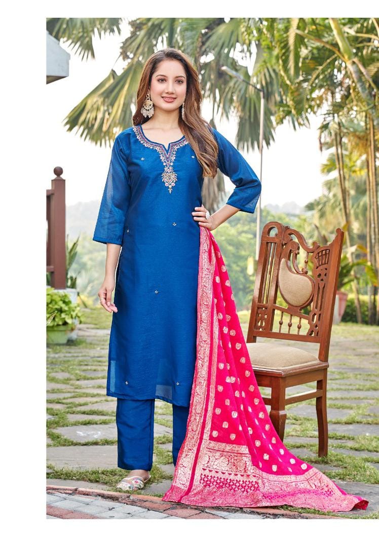 Renuka Aanchi Silk Readymade Pant Style Suits Manufacturer Gujarat