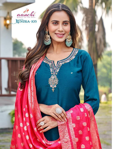 Renuka Aanchi Silk Readymade Pant Style Suits Manufacturer Gujarat
