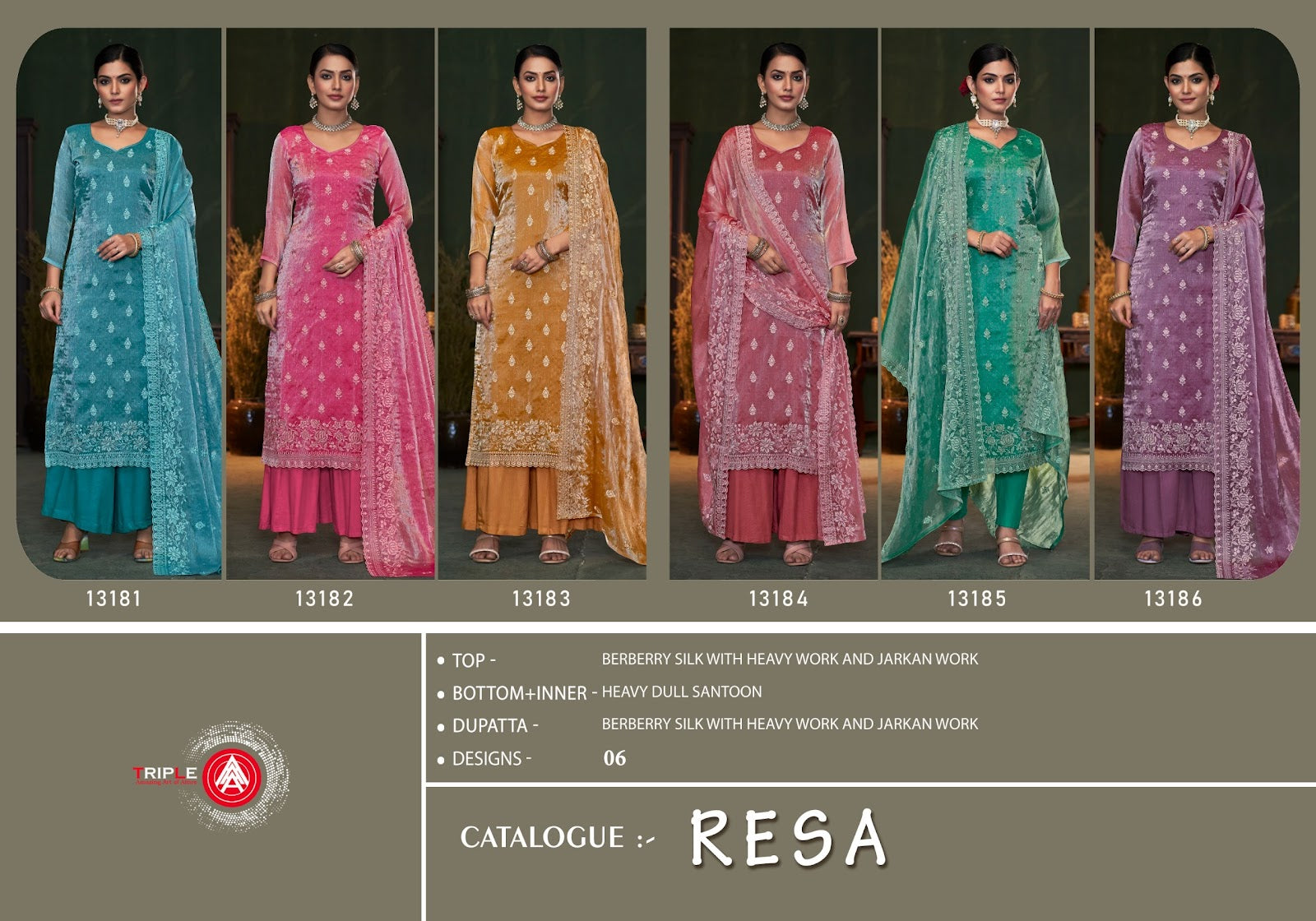 Resa Triple Aaa Berberry Silk Pant Style Suits Supplier India