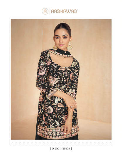 Resham Aashirwad Creation Chinon Silk Readymade Suits Wholesaler