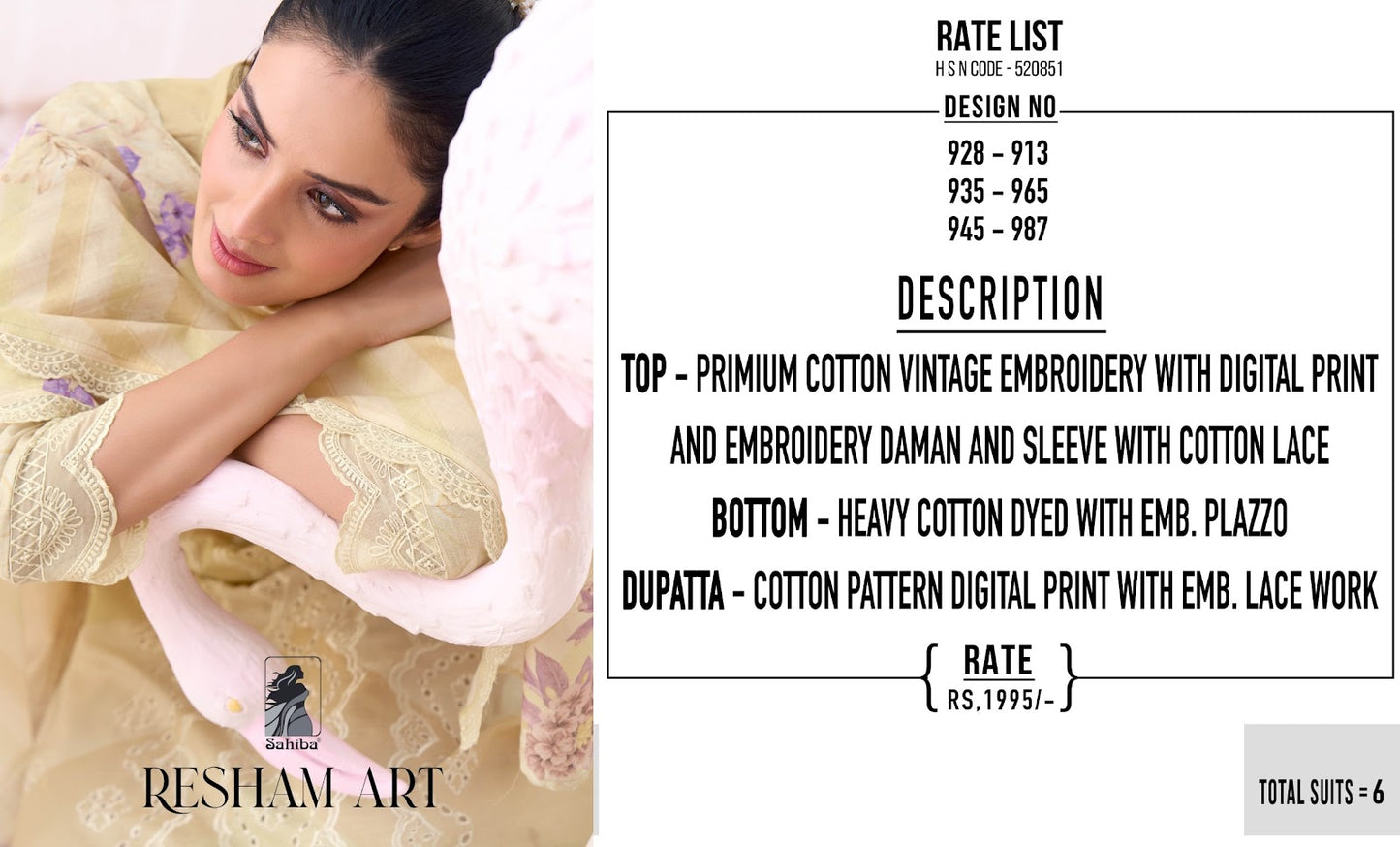 Resham Art Sahiba Cotton Pant Style Suits Exporter Ahmedabad