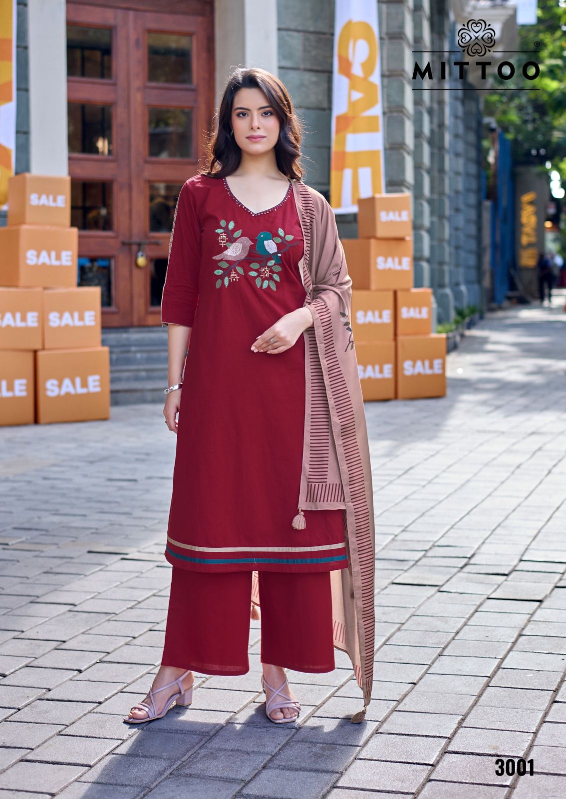 Resham Mittoo Dhabu Cotton Readymade Plazzo Style Suits Supplier India