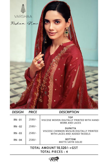 Resham Noor Varshaa Viscose Pant Style Suits Supplier