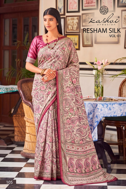Resham Silk Vol 1 Kashvi Creation Silk Crepe Sarees Manufacturer India