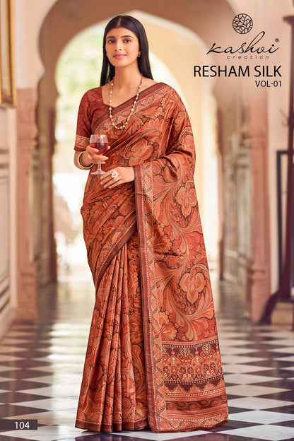 Resham Silk Vol 1 Kashvi Creation Silk Crepe Sarees Manufacturer India