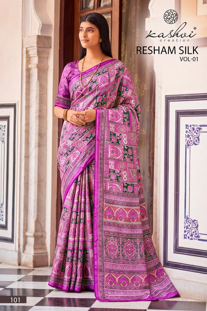 Resham Silk Vol 1 Kashvi Creation Silk Crepe Sarees Manufacturer India