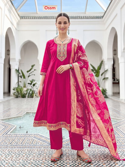 Resham Vol 3 Ossm Roman Silk Readymade Anarkali Suits Wholesale