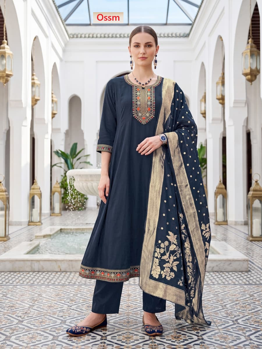 Resham Vol 3 Ossm Roman Silk Readymade Anarkali Suits Wholesale