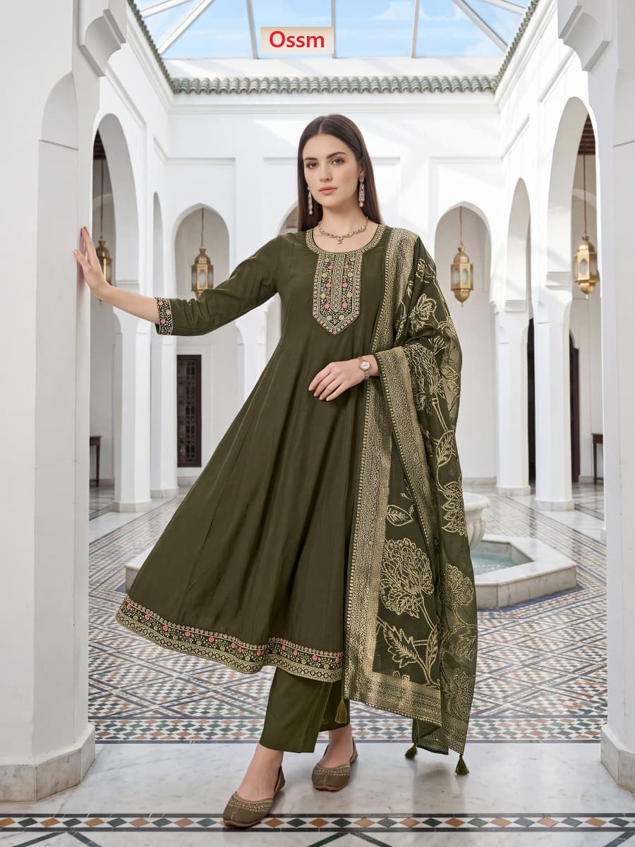 Resham Vol 3 Ossm Roman Silk Readymade Anarkali Suits Wholesale