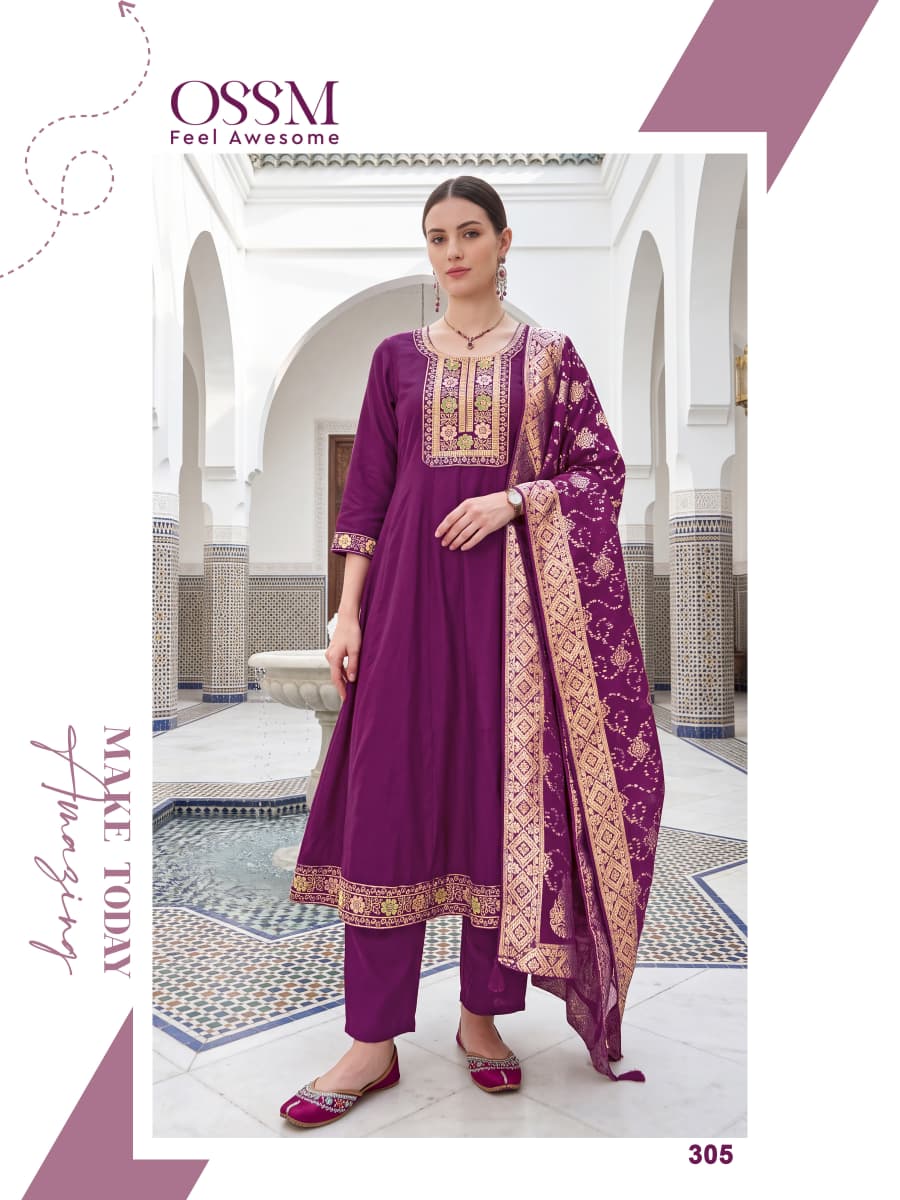 Resham Vol 3 Ossm Roman Silk Readymade Anarkali Suits Wholesale