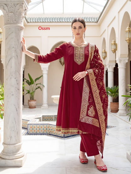 Resham Vol 3 Ossm Roman Silk Readymade Anarkali Suits Wholesale