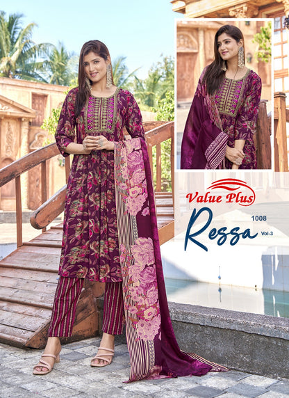Ressa Vol 3 Value Plus Rayon Readymade Anarkali Suits Wholesaler Ahmedabad