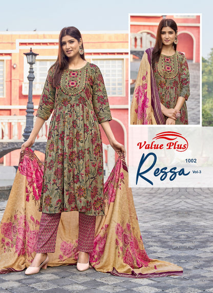Ressa Vol 3 Value Plus Rayon Readymade Anarkali Suits Wholesaler Ahmedabad
