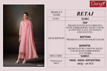Retaj 3481 Ganga Kota Plazzo Style Suits Wholesale Price