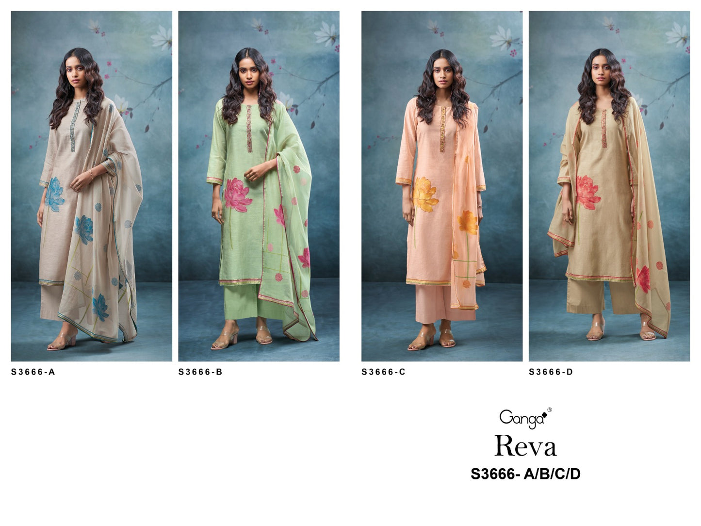 Reva 3666 Ganga Mul Plazzo Style Suits Wholesaler