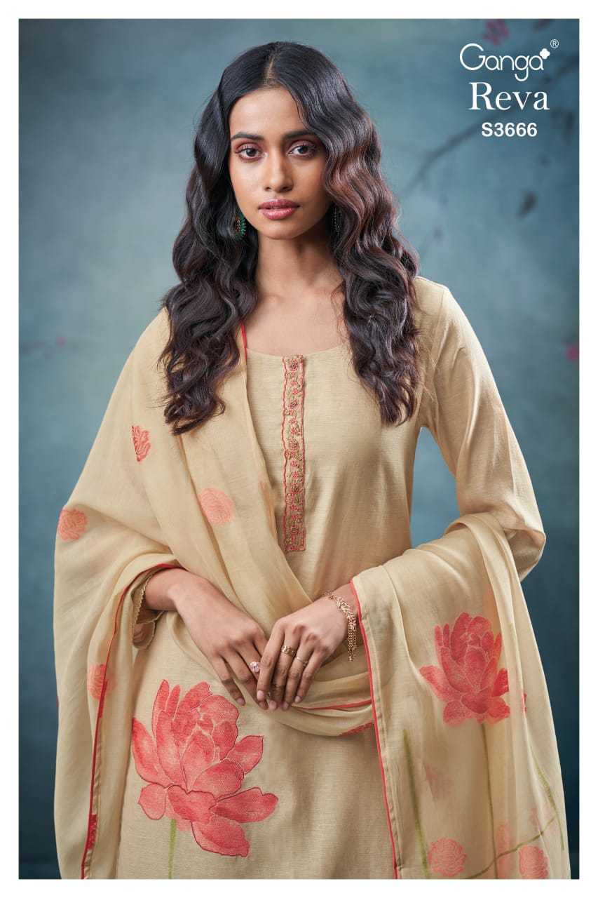 Reva 3666 Ganga Mul Plazzo Style Suits Wholesaler
