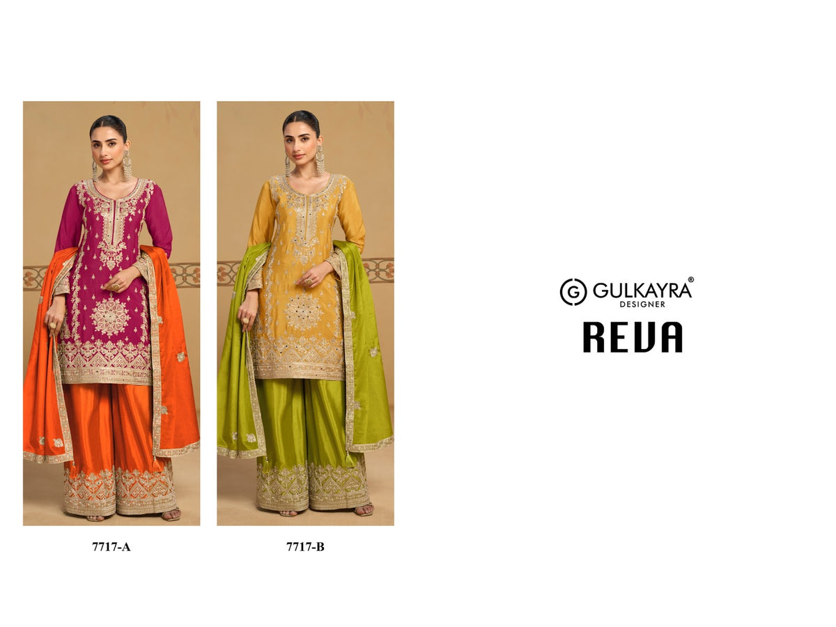 Reva Gulkayra Designer Chinon Readymade Plazzo Style Suits Supplier Gujarat