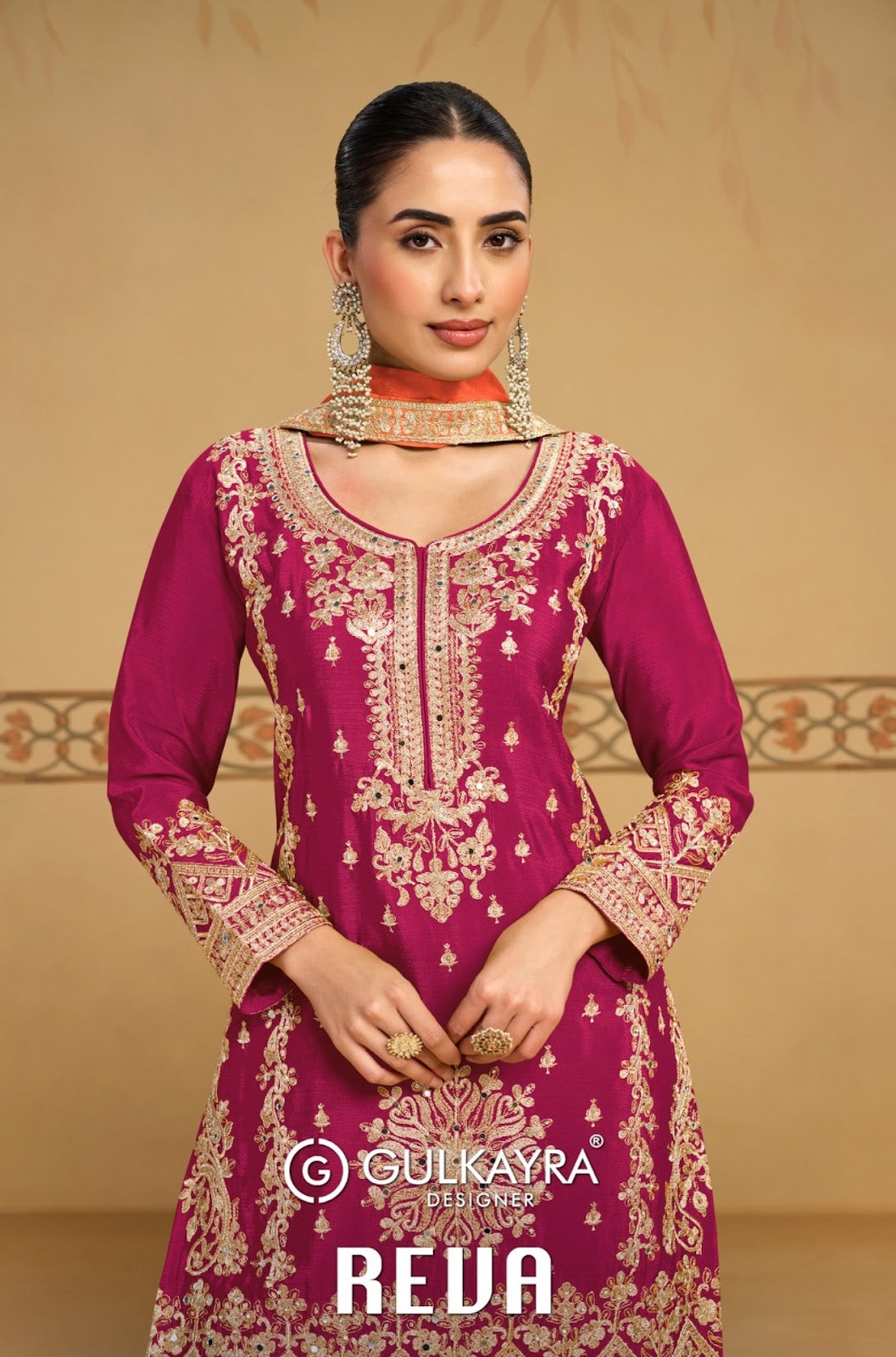 Reva Gulkayra Designer Chinon Readymade Plazzo Style Suits Supplier Gujarat