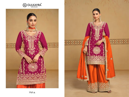 Reva Gulkayra Designer Chinon Readymade Plazzo Style Suits Supplier Gujarat
