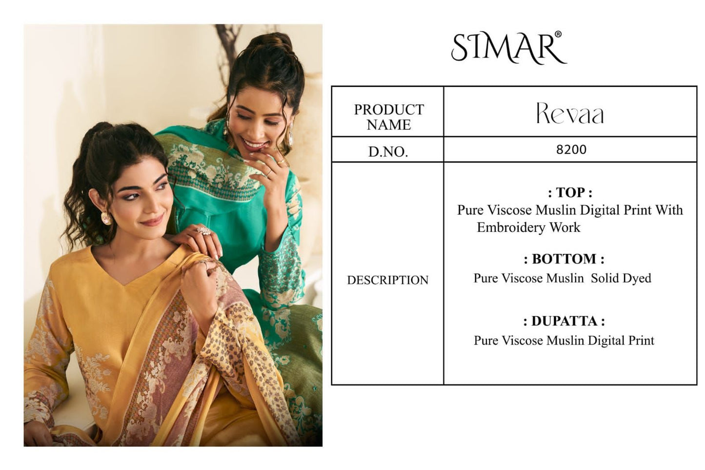 Revaa Simar Viscose Muslin Pant Style Suits Supplier India