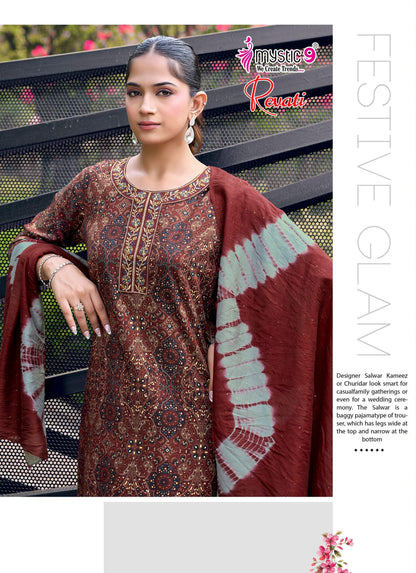 Revati Vol 1 Mystic 9 Rayon Readymade Pant Style Suits Exporter Ahmedabad