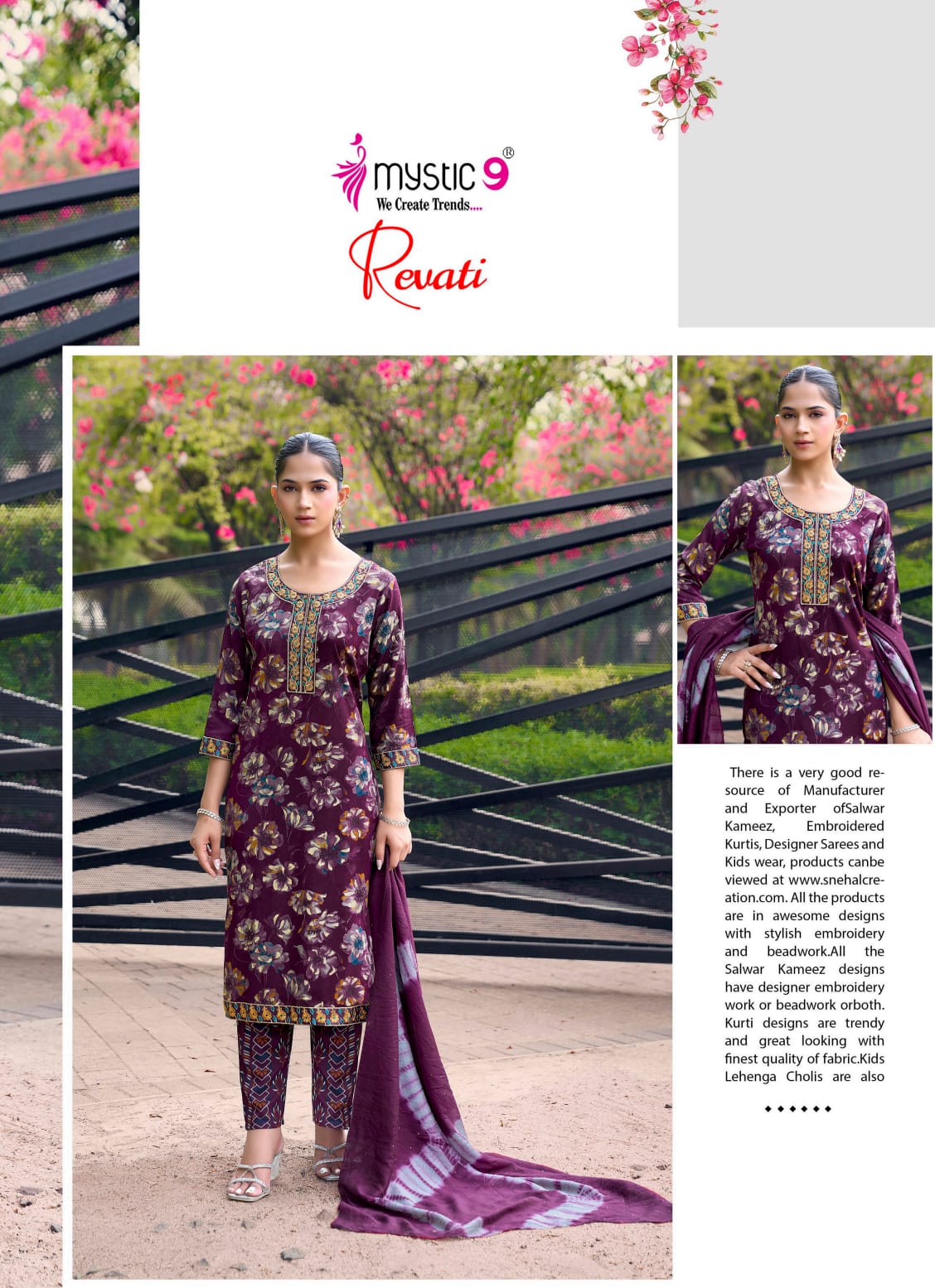 Revati Vol 1 Mystic 9 Rayon Readymade Pant Style Suits Exporter Ahmedabad