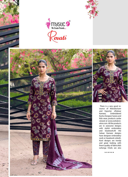 Revati Vol 1 Mystic 9 Rayon Readymade Pant Style Suits Exporter Ahmedabad
