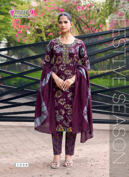 Revati Vol 1 Mystic 9 Rayon Readymade Pant Style Suits Exporter Ahmedabad
