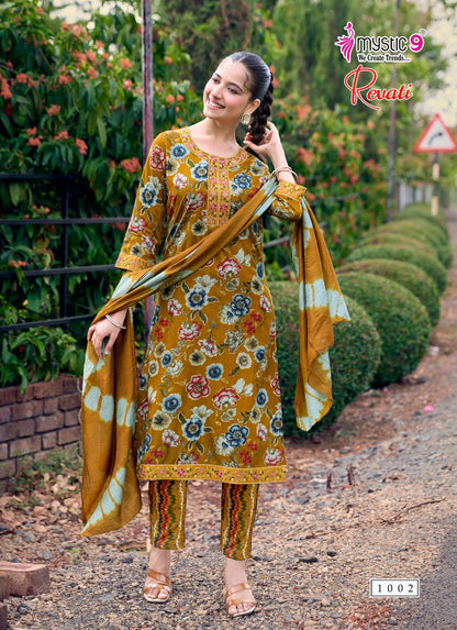 Revati Vol 1 Mystic 9 Rayon Readymade Pant Style Suits Exporter Ahmedabad