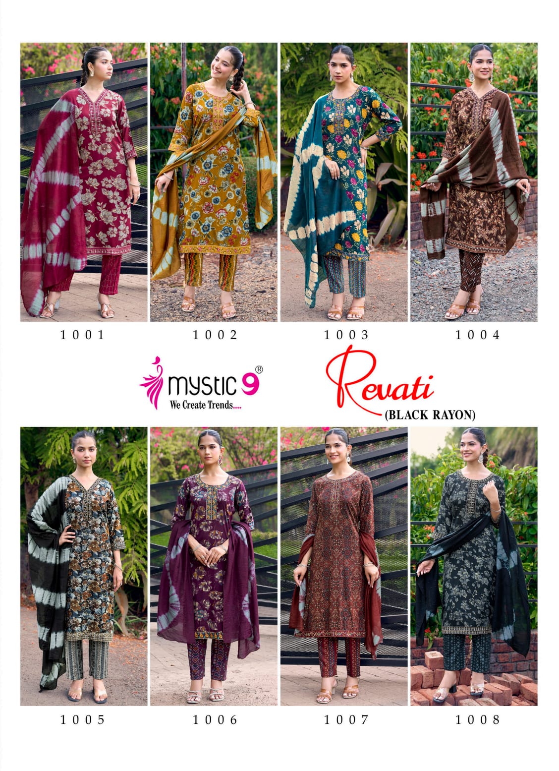 Revati Vol 1 Mystic 9 Rayon Readymade Pant Style Suits Exporter Ahmedabad