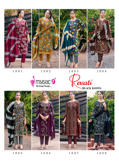 Revati Vol 1 Mystic 9 Rayon Readymade Pant Style Suits Exporter Ahmedabad