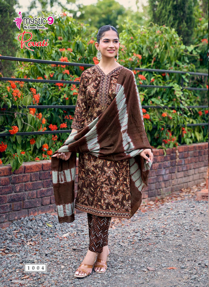 Revati Vol 1 Mystic 9 Rayon Readymade Pant Style Suits Exporter Ahmedabad