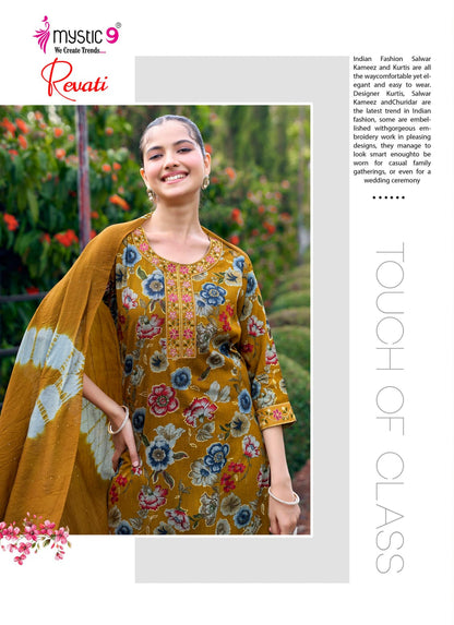 Revati Vol 1 Mystic 9 Rayon Readymade Pant Style Suits Exporter Ahmedabad