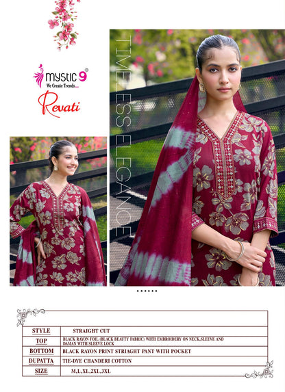 Revati Vol 1 Mystic 9 Rayon Readymade Pant Style Suits Exporter Ahmedabad