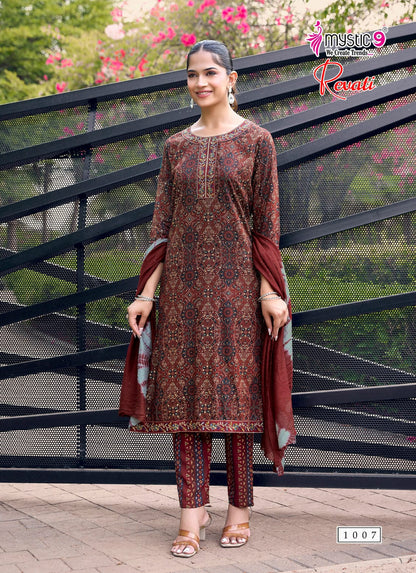 Revati Vol 1 Mystic 9 Rayon Readymade Pant Style Suits Exporter Ahmedabad