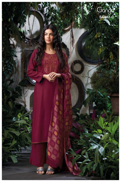 Revia 4442 Ganga Cotton Satin Plazzo Style Suits Exporter Ahmedabad