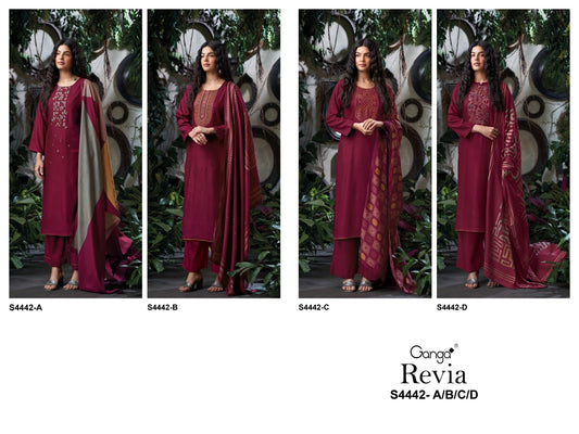 Revia 4442 Ganga Cotton Satin Plazzo Style Suits Exporter Ahmedabad