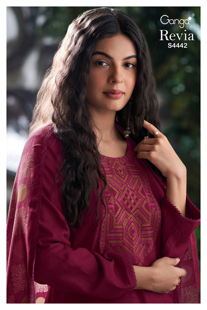 Revia 4442 Ganga Cotton Satin Plazzo Style Suits Exporter Ahmedabad