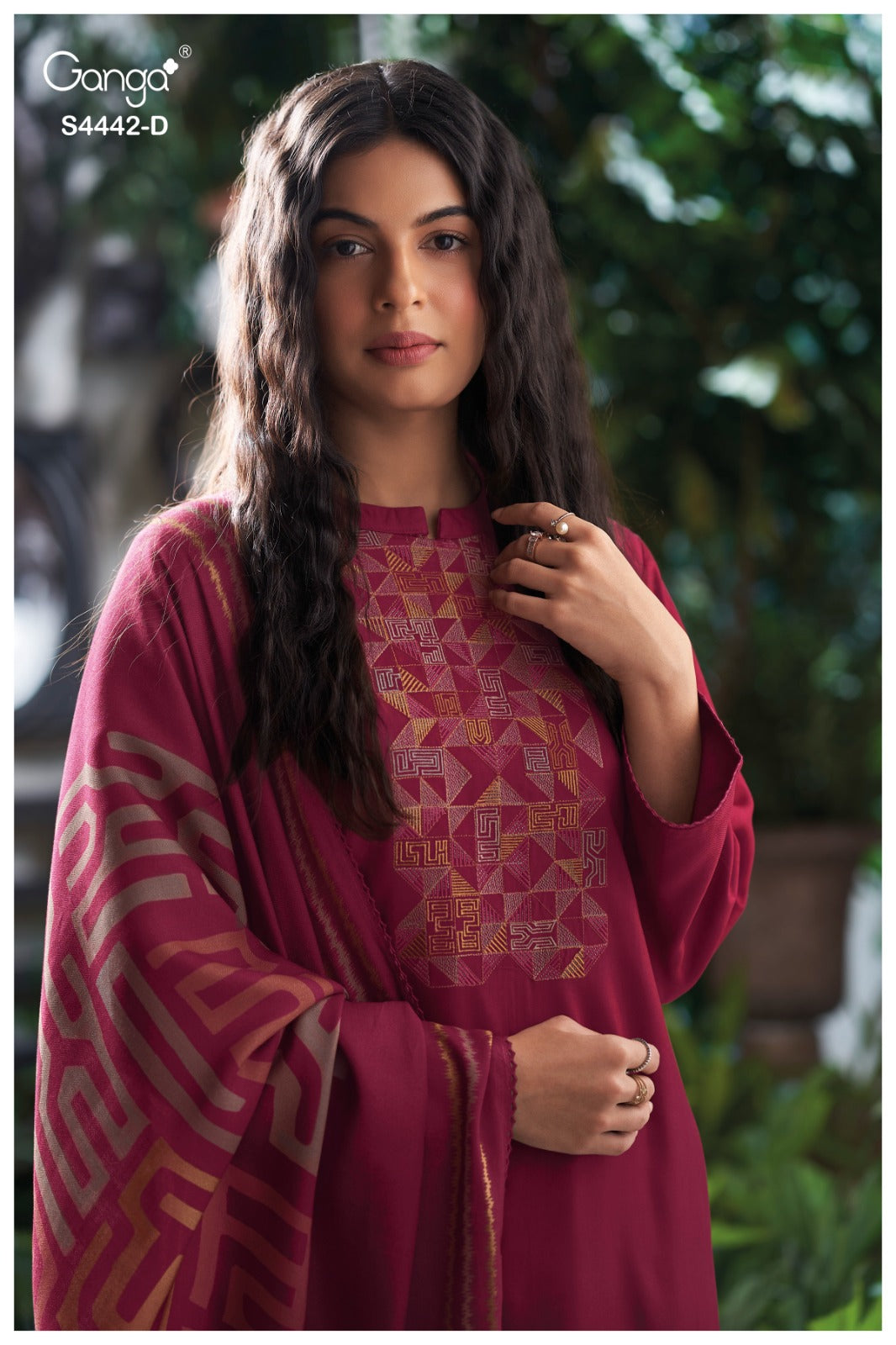 Revia 4442 Ganga Cotton Satin Plazzo Style Suits Exporter Ahmedabad