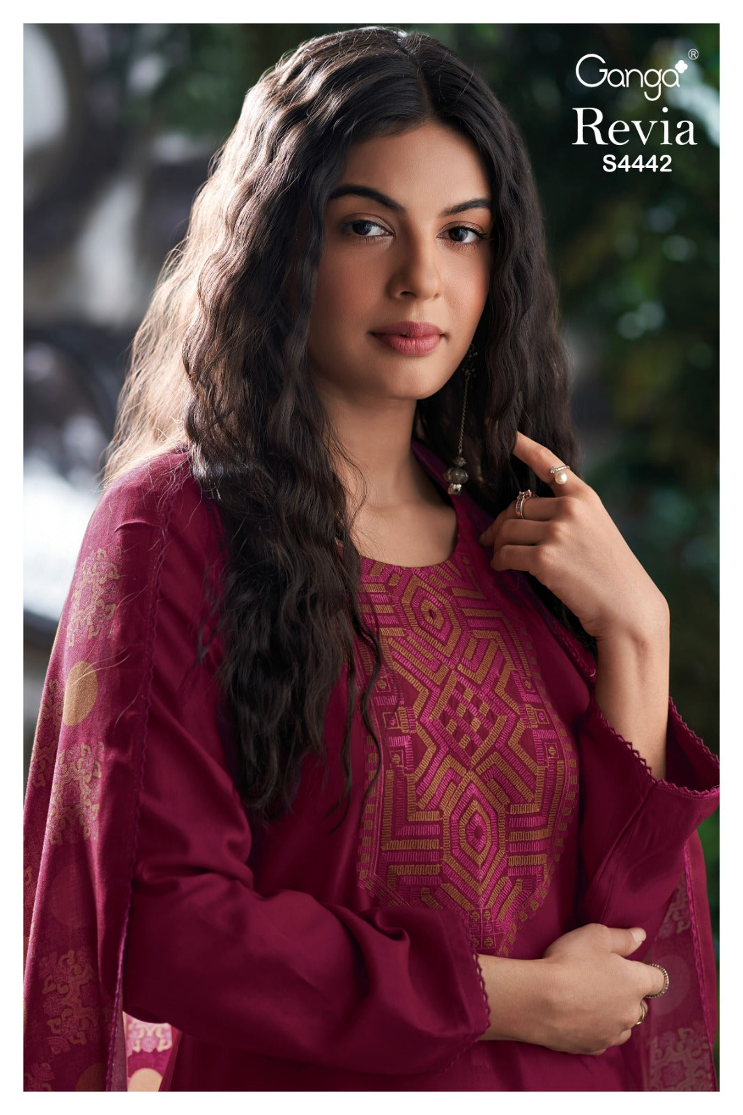 Revia S4442 Ganga Cotton Satin Pant Style Suits Exporter India