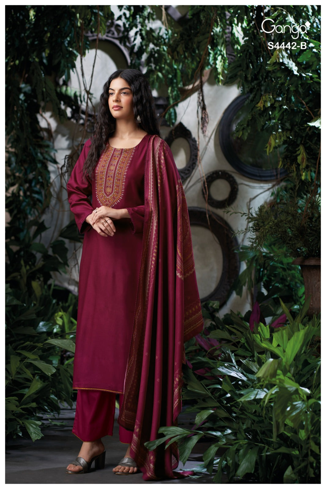 Revia S4442 Ganga Cotton Satin Pant Style Suits Exporter India